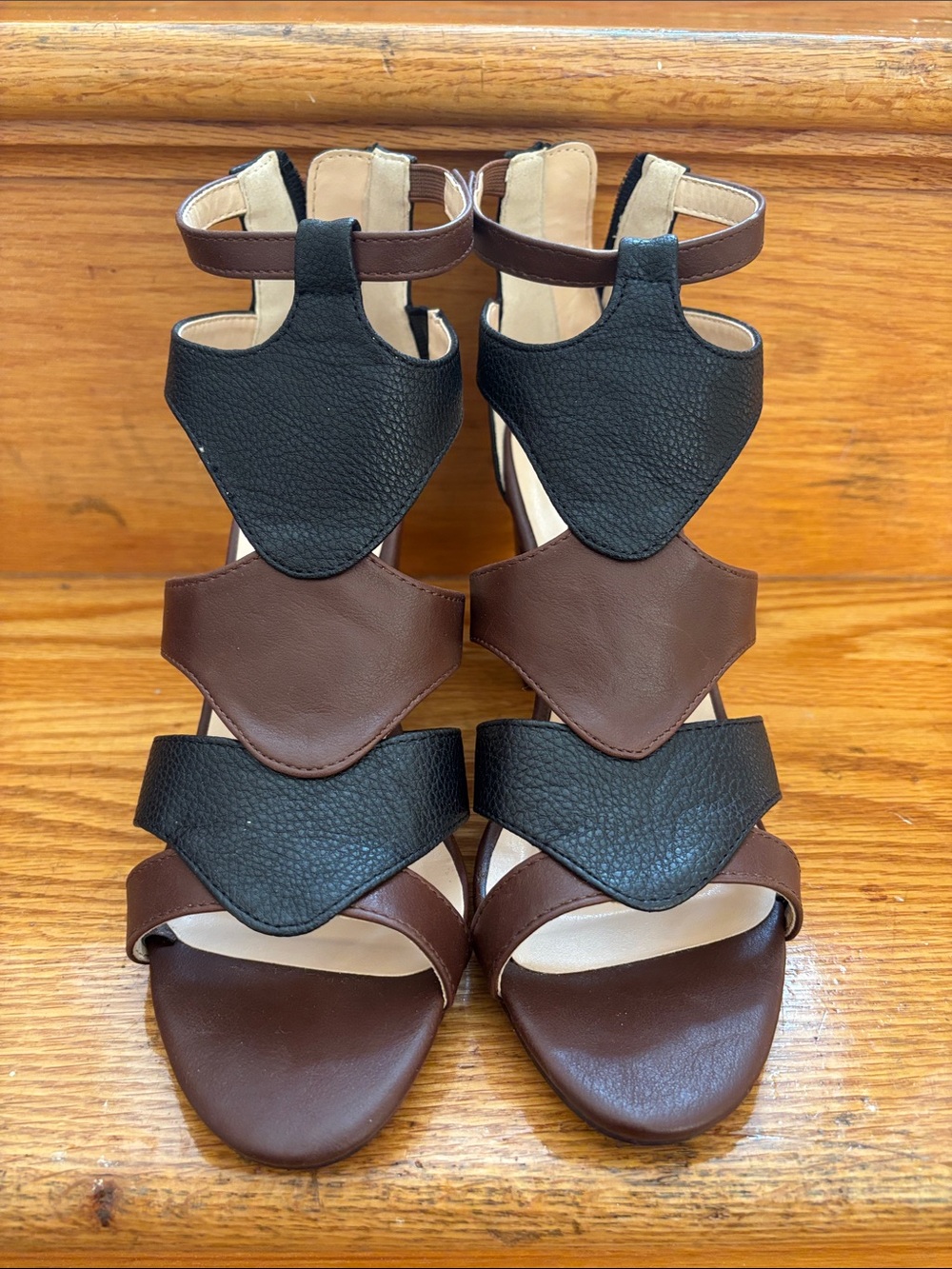 Avon Brown and Black Strappy Block Heel Sandals